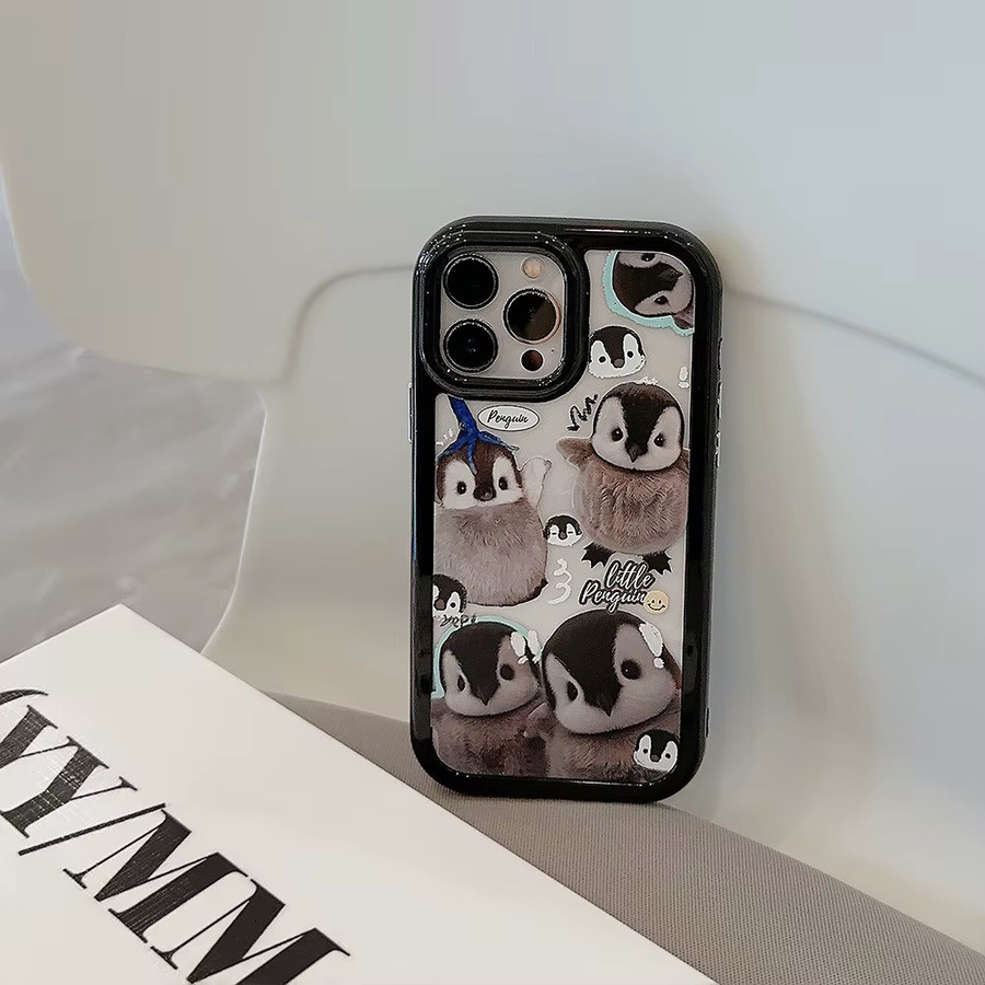 MUQGEW Magnetische Handyhülle mit Cartoon-Pinguin und Kette für iPhone 11 bis 16 Pro Max, Transparent, Stoßfeste Acryl-Schutzhülle - Bild 2