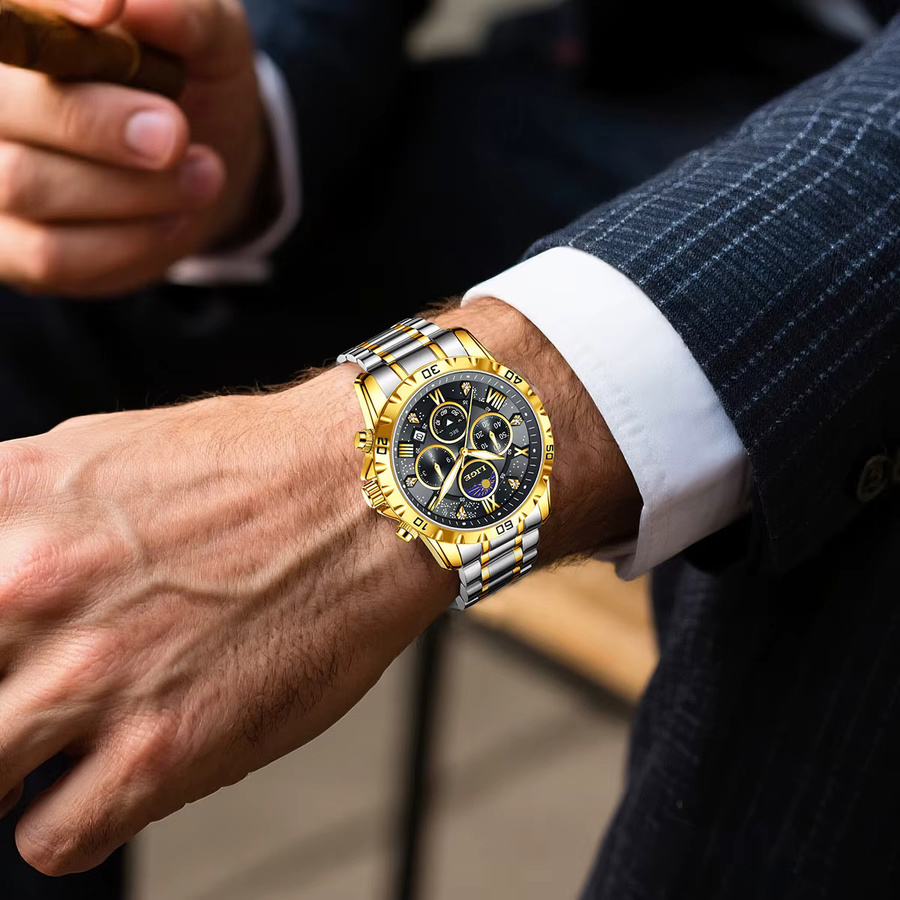 LIGE Chronograph, Quarz, Edelstahl, Schwarz, Herren - Bild 6