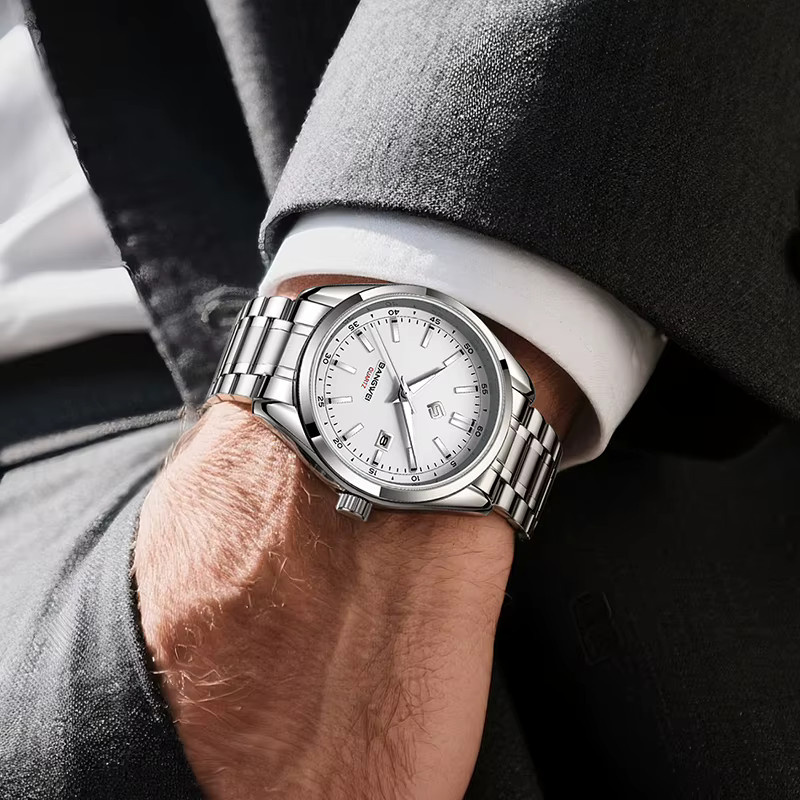 BANGWEI Armbanduhr Quarz, Edelstahl, Silber, Weiß, Herren - Bild 2