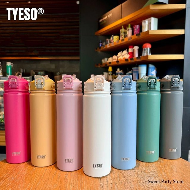 Tyeso Edelstahl-Vakuumflasche mit Strohhalm, isolierter Thermobecher in Grau, 600 ml oder 750 ml - Bild 1