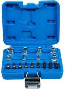 BGS Bit- und Steckschlüssel-Satz für Torx mit E-Profil und T-Profil, 17-teilig, blau, Edelstahl - Bild 1