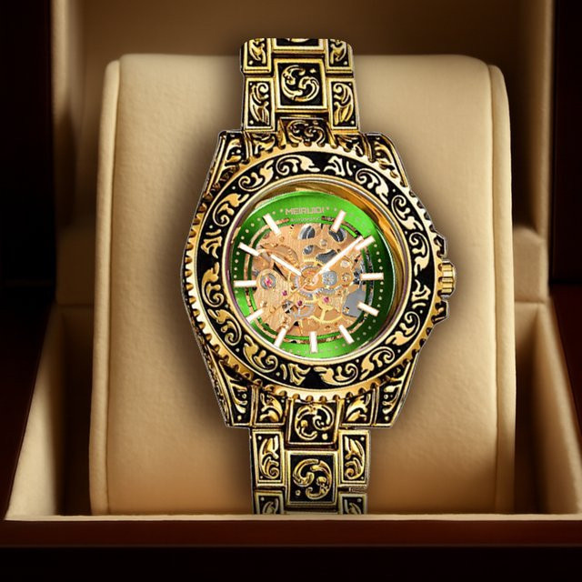 MEIRUIQI Armbanduhr Automatik, Edelstahl, Gold, grünes Zifferblatt, Herren - Bild 1
