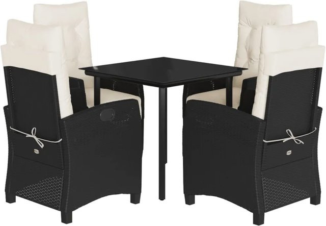 vidaXL 5-teilige Garten-Essgruppe aus Poly Rattan mit Kissen und Glastisch in Schwarz und Cremeweiß - Bild 1
