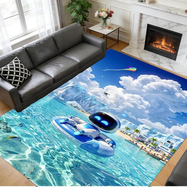 Astro Bot Kristall Samt Plüsch Teppich mit Kinder-Motiv, rutschfest und robust, B: 200 cm, T: 150 cm, Farbe: Multicolour - Bild 1