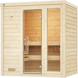 WEKA Massivholzsauna Bergen 1 Sparset für 6 Personen in Braun mit 5,4 kW Ofen und integrierter Steuerung sowie Glastür und Fenster - Bild 1