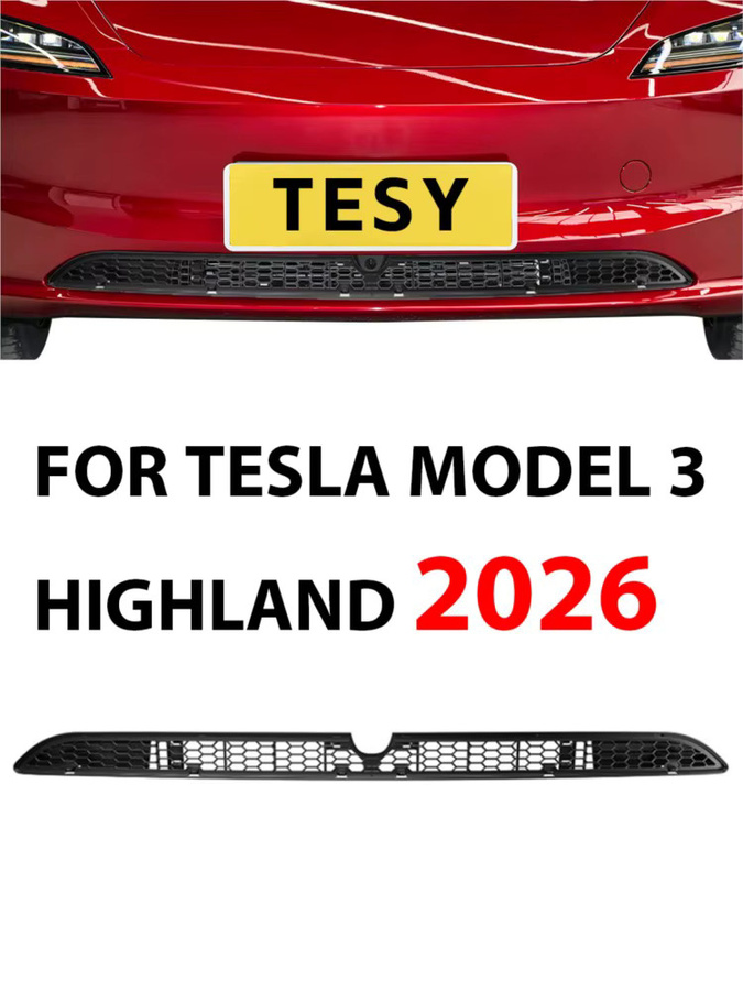 TESY Insektenschutzgitter für Tesla Model 3 Highland 2026 mit Kameraschlitzen, Farbe: Schwarz, Unterer Stoßfänger-Lufteinlassgrill - Bild 4