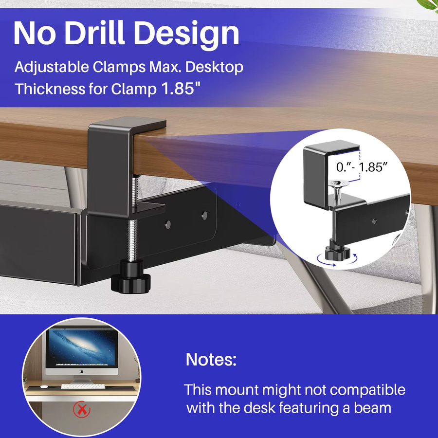 BEISHI Laptop-Halterung aus Metall in Schwarz mit Kabelmanagement für Home-Office und Gaming, Montage ohne Bohren - Bild 6