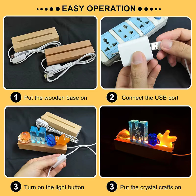 LED-Nachtlichtbasis aus Holz mit USB-Schalter für Glaskunst und Harzdekoration, rechteckiges Design in modernem Stil - Bild 5