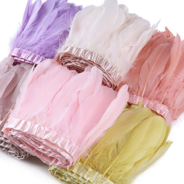 2 Meter Gänsefedernband aus echten Federn für DIY, Basteln und Kleidung, Breite: 15–20 cm, Farben: Weiß, Pink oder Mehrfarbig - Bild 1