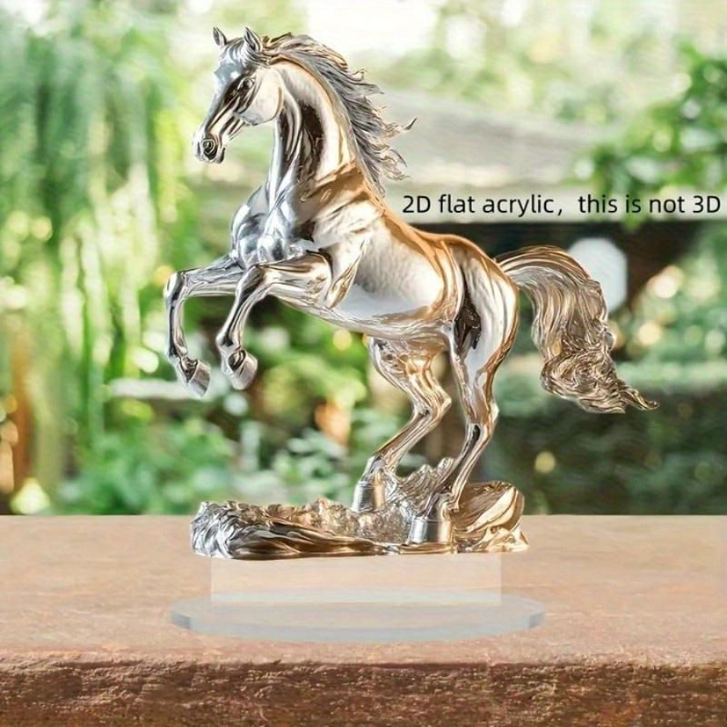 Elegante 2D Acryl Pferdestatue von LCAuto parts in Mehrfarbig und Gold, klassisches Design aus Kunststoff, B/H: 20 x 18,3 cm - Bild 4
