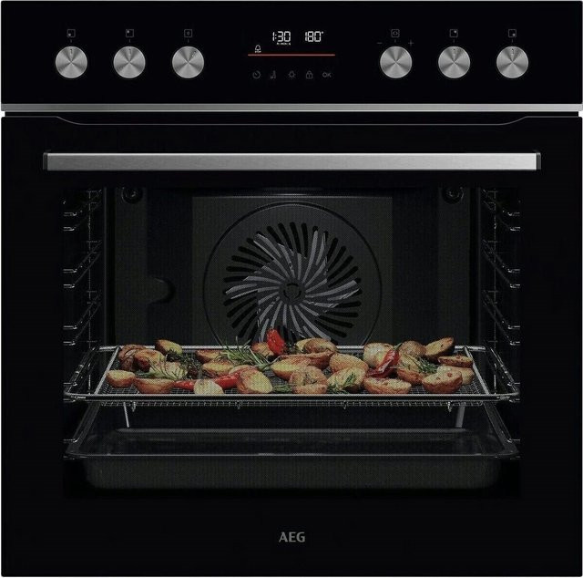 AEG Einbau Elektro-Herd Serie 5000 in Schwarz mit 71 l Volumen, Pizza-Stufe, Heißluftgrill und Pyrolyse, Breite: 59,5 cm, Energieeffizienzklasse A+ - Bild 1