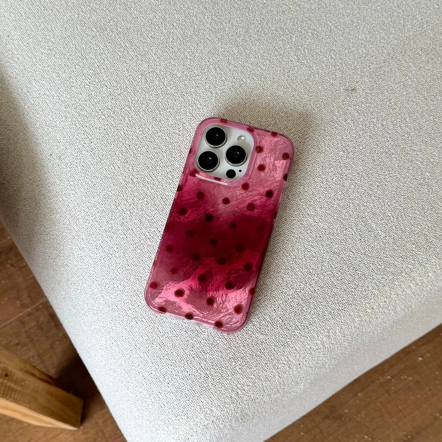 Schutzhülle mit Himbeerpulver-Wellenpunkt-Design und Glacial-Textur für iPhone 12, 13, 14, 15, 16 in Pink - Bild 4