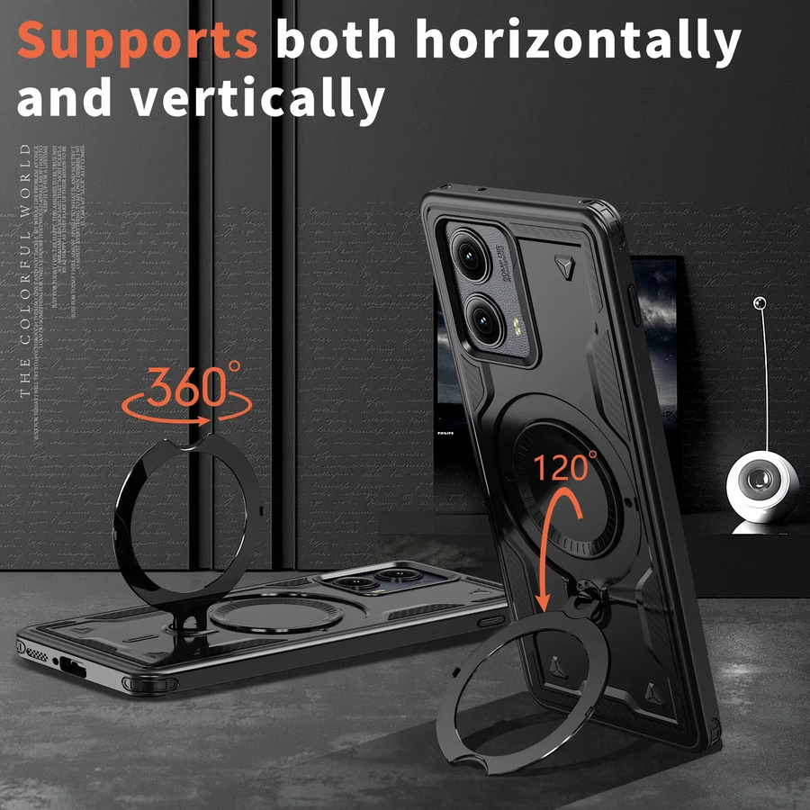 Magnetische Schutzhülle für Motorola Moto G Play, EDGE 5G, G Stylus, G5G und G Power 2024 in Schwarz mit Ständer und kabellosem Laden - Bild 4