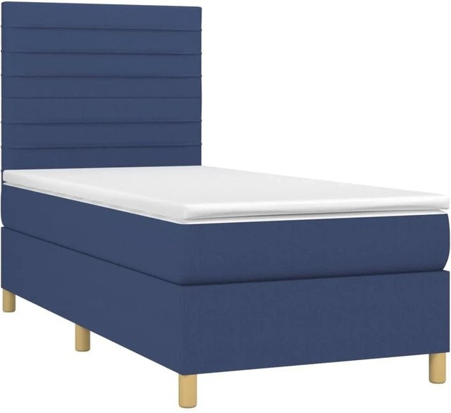 vidaXL Boxspringbett mit Matratze und LED-Beleuchtung in Blau und Weiß, Hybrid-Bett mit USB-Anschluss und Taschenfederkern, B/T/H: 90 x 200 x 118 cm - Bild 1