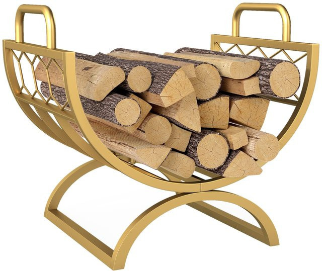 Outsunny Kaminholzregal aus Metall in Gold, modernes Brennholzregal für Innenräume, B/T/H: 46 x 36 x 41 cm - Bild 1