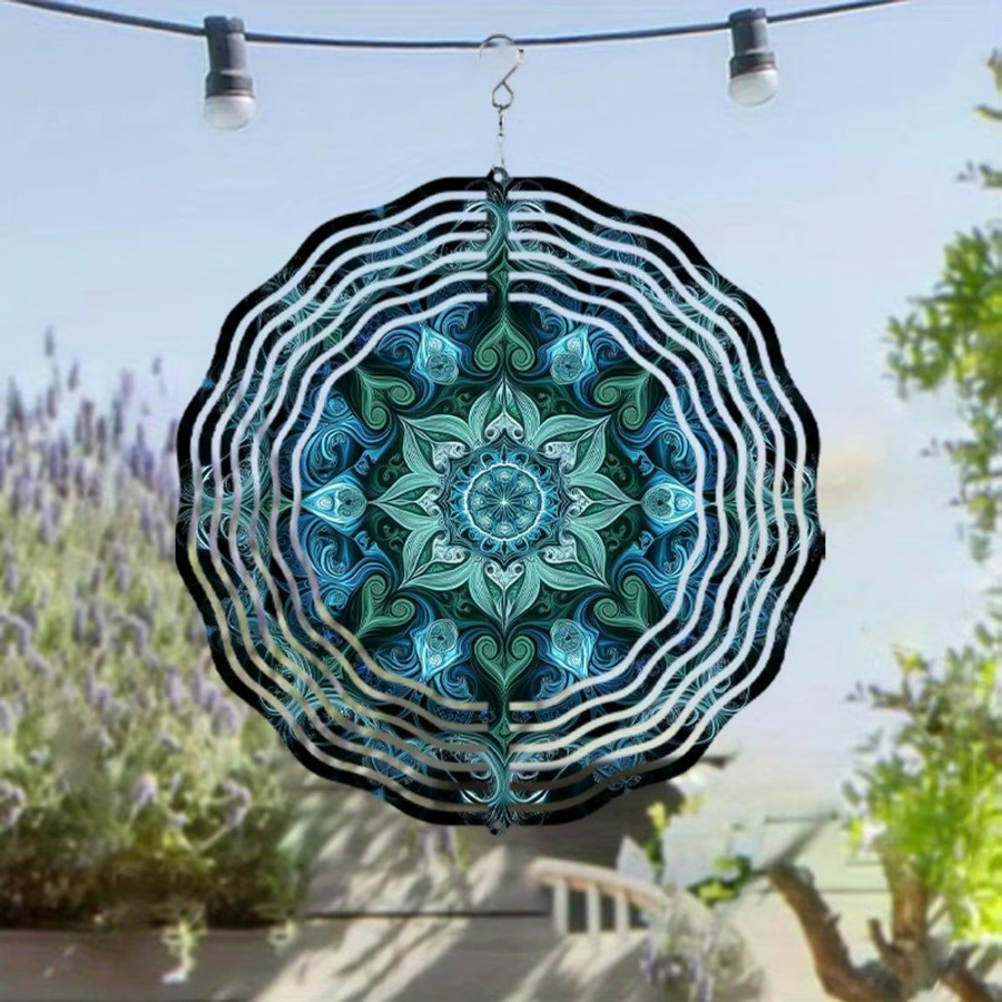 Geometrischer Windspiral-Gartenstecker von CIFBUY aus Metall in Blau, Grün, Weiß und Türkis, Höhe: 25,4 cm - Bild 4