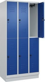C+P Doppelstock-Spind Classic PLUS mit Sockel, 3 Abteile, RAL 5010 Enzianblau, H x B x T: 195 x 90 x 50 cm - Bild 1