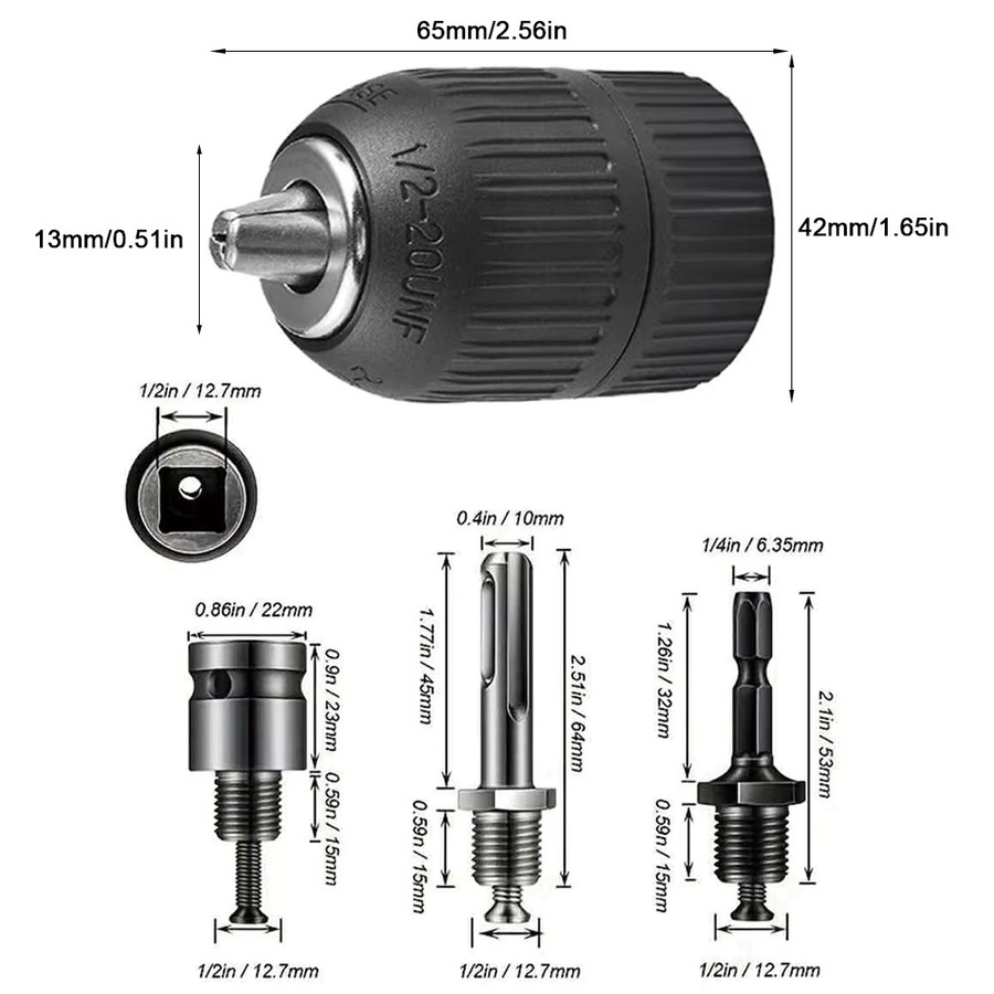 LIXIU Schnellspannbohrfutter Adapter Set mit 10 mm und 13 mm Aufnahme, 1/2 Zoll und 3/8 Zoll Sechskantschaft, SDS-Plus und quadratischem Griff für Bohrer, Schraubendreher und Steckdosenschlüssel - Bild 1