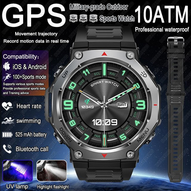 BOXUXING Smartwatch, Schwarz, Silikon, 5 ATM, Herren - Bild 1