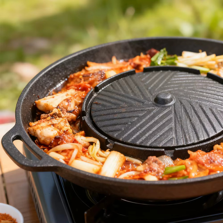 KOSUN Koreanische BBQ-Grillpfanne 2-in-1 runde Grill-Sharing-Platte in Schwarz, Durchmesser: 33 cm - Bild 2