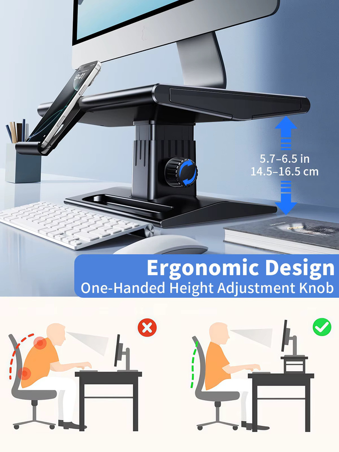 EARY Monitorarm in Schwarz als ergonomischer Desktop-Monitorhalter und Laptop-Ständer mit Telefonhalterung und höhenverstellbarer Funktion für deinen Schreibtisch - Bild 2
