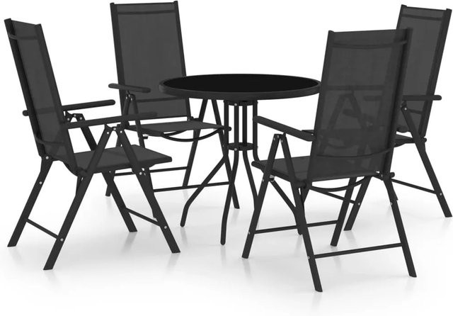 vidaXL 5-tlg Garten-Essgruppe aus Aluminium, Textilene und Glas in Schwarz - Bild 1