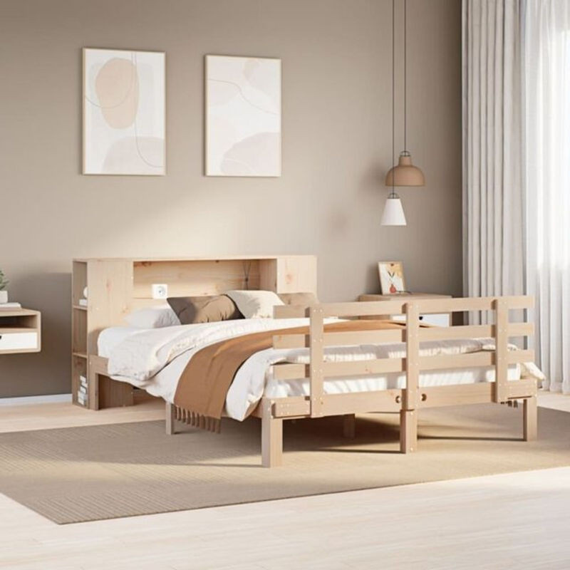 Massivholzbett Vidaxl aus Kiefer mit Regal in Braun, B/T/H: 135 x 190 x 82 cm - Bild 1