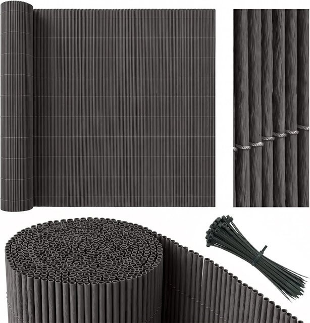 Sekey Balkonsichtschutz in natürlicher Optik mit Kabelbindern, Anthrazit, Breite: 90 cm, Länge: 400 cm - Bild 1