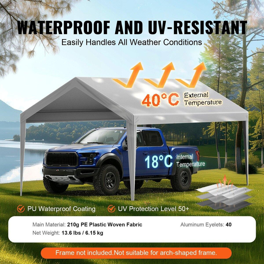 Buying Solutions MB Carport Ersatzdach Garagen-Oberzelt aus PE-Kunststoff-Gewebe, grau, B: 615 cm, T: 304 cm - Bild 6