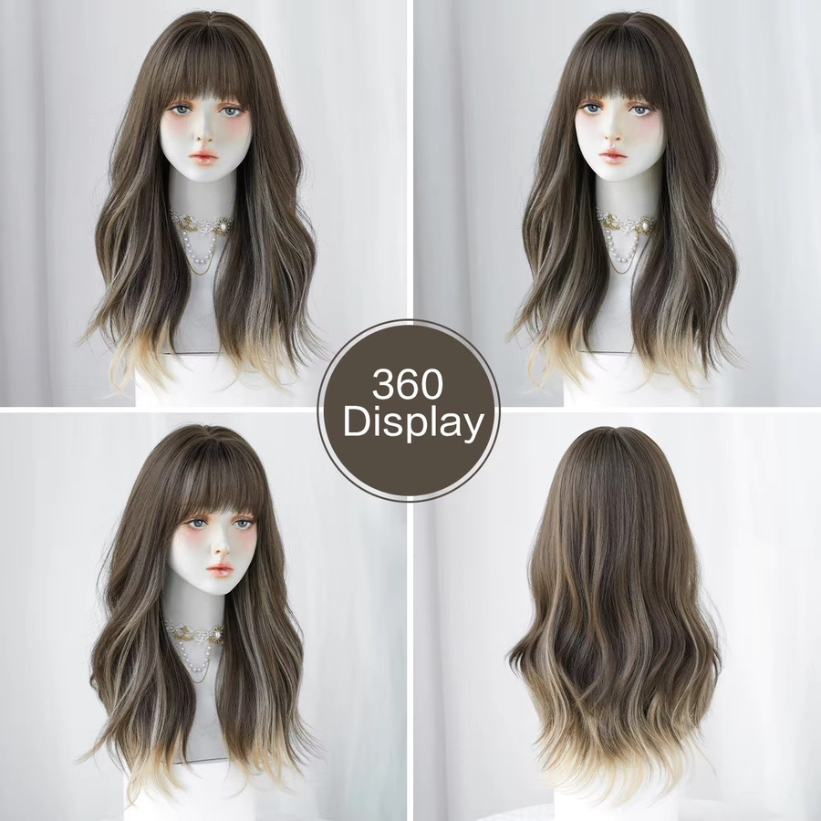 7JHH WIGS Perücke, schulterlange Wasserwellen, kühles Braun, Damen - Bild 3