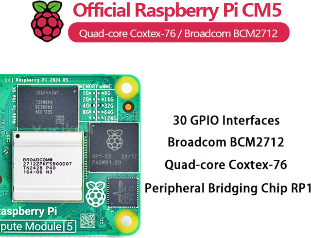 Raspberry Pi CM5 Compute Module mit 8GB RAM, Broadcom BCM2712 Quad-Core, Dual 4K Video-Ausgang und optionalem WLAN/eMMC in Grün - Bild 1