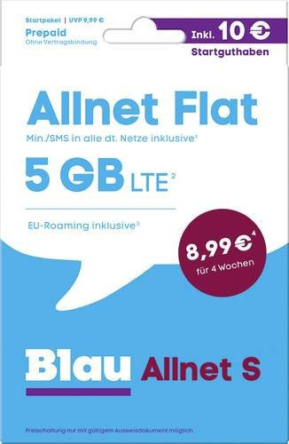 Blau.de Allnet S Startpaket Prepaid-Karte ohne Vertragsbindung - Bild 1