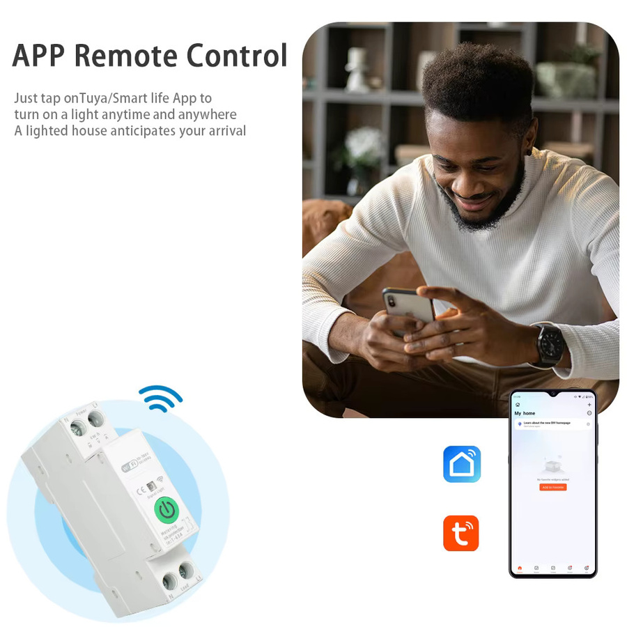 Tuya Smart WLAN Leitungsschutzschalter mit Strommessung 63A, 1P, Weiß, kompatibel mit Alexa - Bild 2
