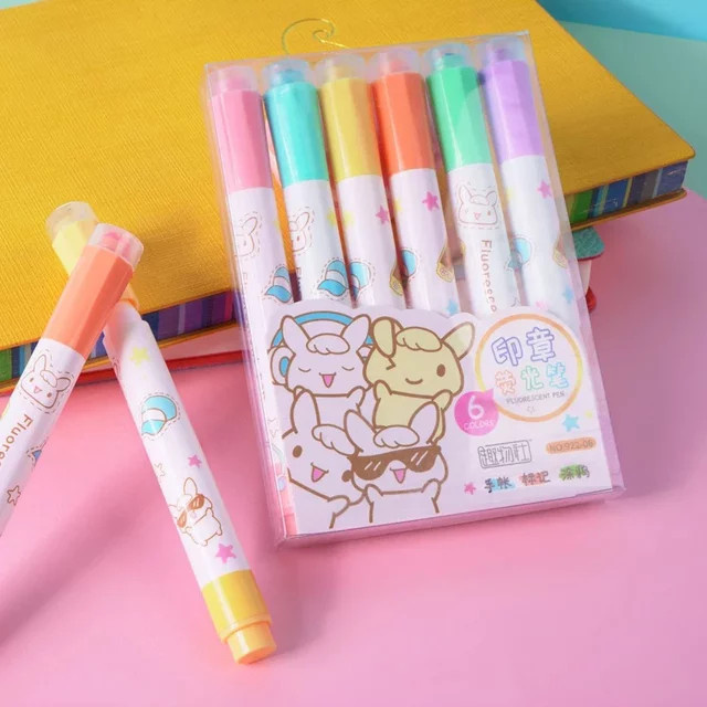 6er-Set Kawaii Herz Stempel Highlighter in bunten Candy-Farben für Schule und Kunst - Bild 1