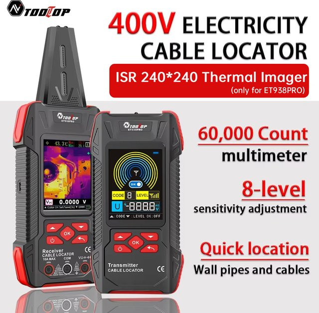 TOOLTOP Unterirdischer Kabelsucher ISR 240 mit 3,2 Zoll Wärmebildkamera und Multimeter zur Elektrik-Drahtsuche und Wandrohrinspektion in Schwarz - Bild 1