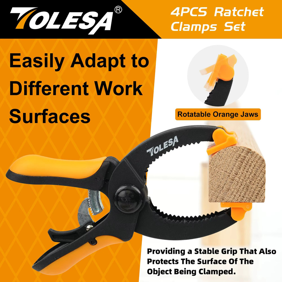 TOLESA 4-teiliges Handklemmen-Set mit Ratschen und Auslöserklemmen, 5 Zoll Backenöffnung, für Klebe- und Sicherungsarbeiten - Bild 3