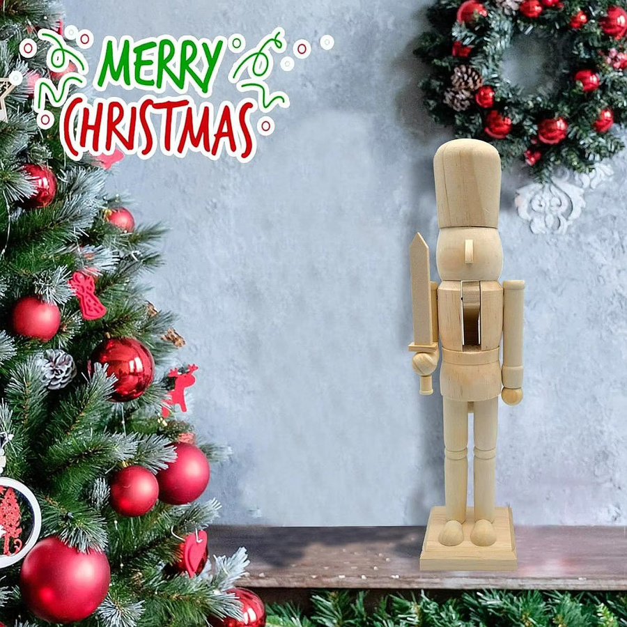 Kesoto Nussknacker-Figur aus Holz zum Selbermachen, unbemalte Weihnachtsfigur in Natur/Holzfarben, Höhe: 38 cm - Bild 3