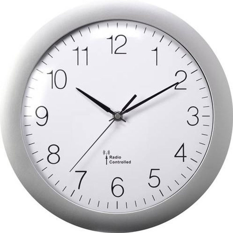 Voelkner Selection MXP3601S Funk Wanduhr rund in Silber und Weiß mit Glas, Durchmesser: 30 cm, Tiefe: 5,6 cm - Bild 1