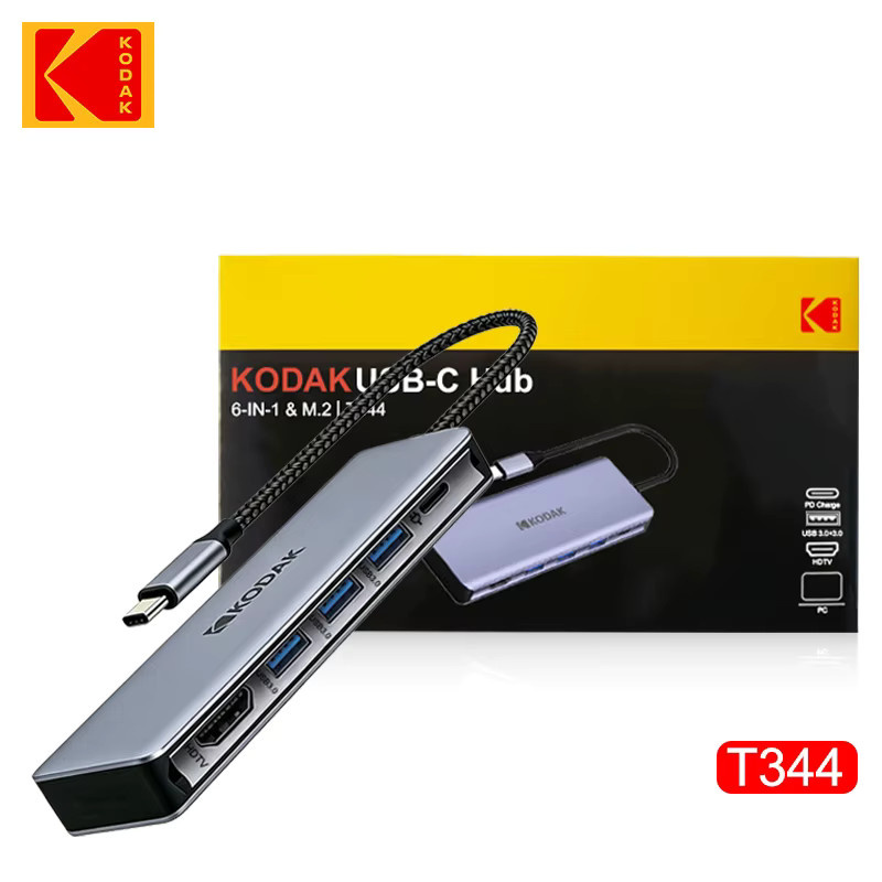 Kodak Fünf-in-Eins Multifunktions-Kartenleser-Hub T344 in Grau mit USB 3.0, USB 2.0, Typ-C-Schnittstelle und SD/TF-Kartenleser - Bild 2