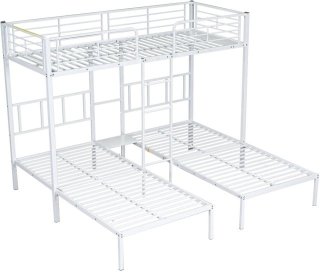 KOMHTOM Dreier-Etagenbett aus Metall mit Leiter und Fallschutzgittern für Kinder und Jugendliche, Weiß, B/T/H: 90 x 200 x 205,5 cm - Bild 1