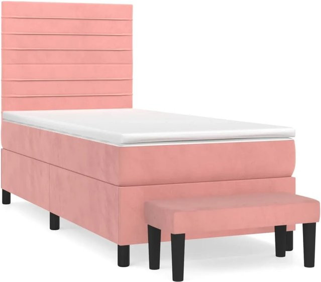 vidaXL Boxspringbett mit Matratze und Bank in Rosa, Hybrid-Bett mit Samtbezug, B/T/H: 90 x 200 x 128 cm - Bild 1