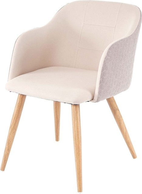 Esszimmerstuhl MCW-D71 mit Armlehnen in Beige mit Wabenoptik aus Stoff im Retro Design - Bild 1