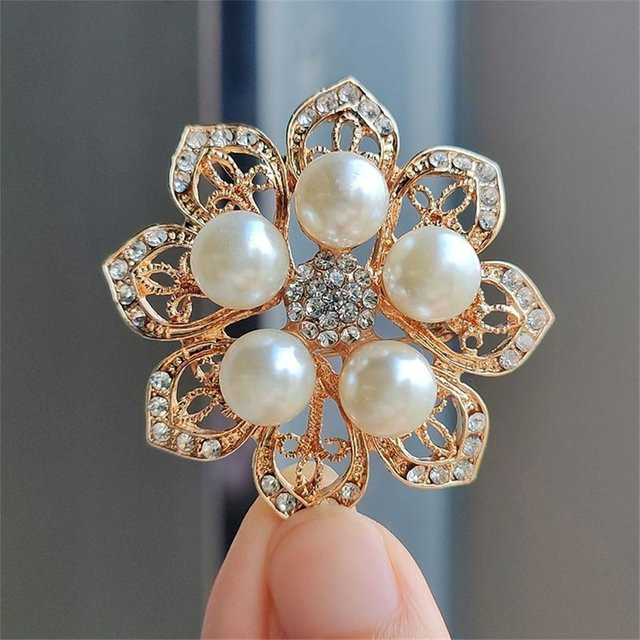 Lucky Star Jewelry Brosche, Imitationsperle, Strass, Kristall, Blume, Damen - Bild 1