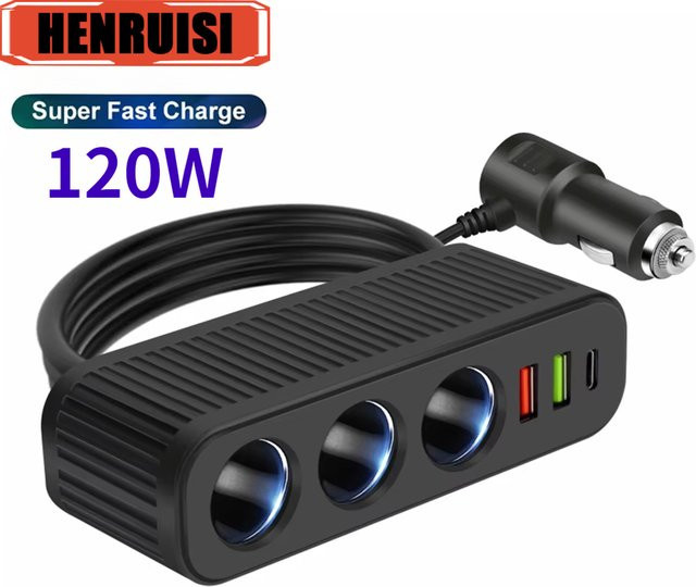 120W Auto-Ladegerät mit USB-C PD Schnellladung und 1-zu-4 Multifunktions-Buchse, Schwarz - Bild 1