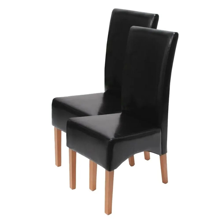 2er-Set Esszimmerstühle MCW Crotone aus Leder in Schwarz mit hellen Beinen - Bild 2