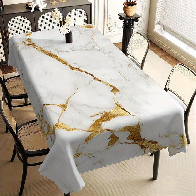 JMG Household Supplies Tischdecke mit weißem Marmor-Print und Goldadern, rechteckig, wasserabweisend und waschbar, B/H: 140 x 240 cm - Bild 1