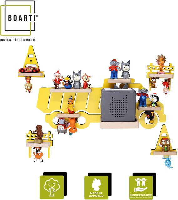 BOARTI Kinderregal LKW Bagger aus Holz als Wandregal für Toniebox und Tonie Figuren mit Magneteinsätzen, H x B x T: 43 x 47 x 19 cm - Bild 1