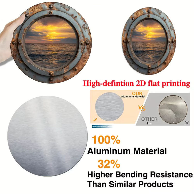 CIFBUY Aluminium-Wanddekoration im Bohemian-Stil mit Meeresblick, runde Metall-Kunst für Zuhause, Garten und Küche, mehrfarbig, Durchmesser: 20,32 cm - Bild 3