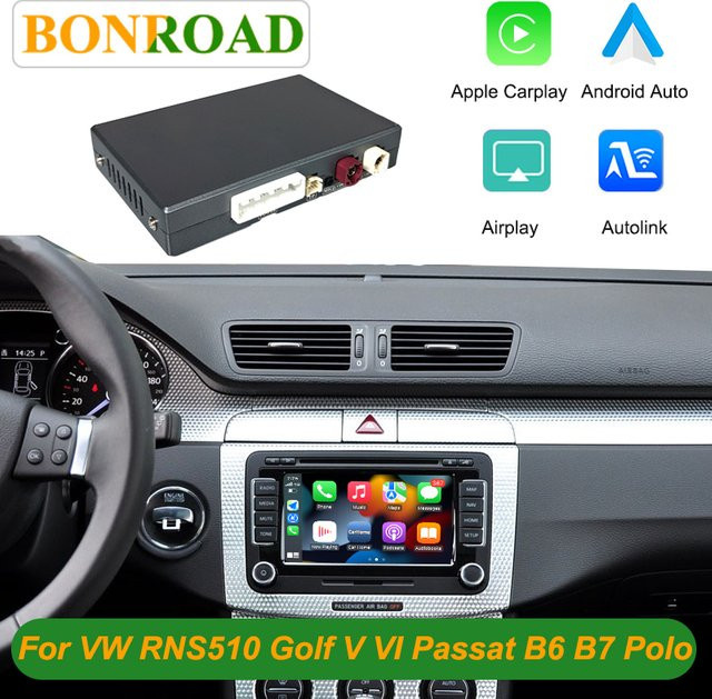 Bonroad Wireless Android Auto und CarPlay Retrofit Modul für Volkswagen Passat Golf 6 Tiguan Touran Polo RNS510 Serie mit Mirror Link in Schwarz - Bild 1