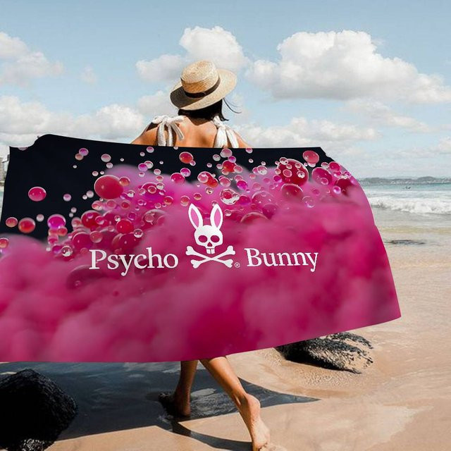 P-Psycho Bunny Mikrofaser Strandtuch in Weiß und Pink, schnelltrocknend und weich, B: 40 cm, H: 60 cm - Bild 1